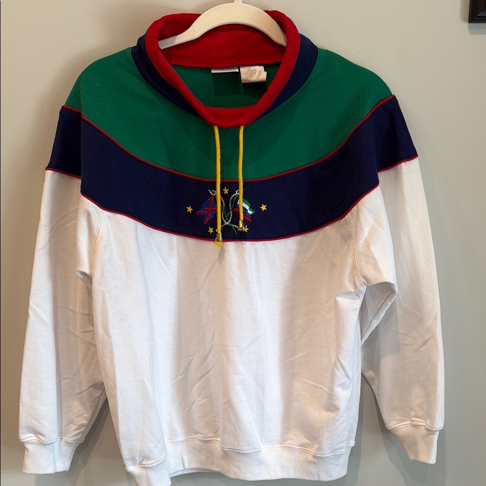 Vintage Jantzen Green and Blue Crewneck Sweater with Retro Design